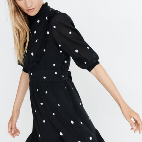 Banjanan Sara Black Midi Dress Polka Dot Short Sleeve Small Pockets - Picture 3 of 9